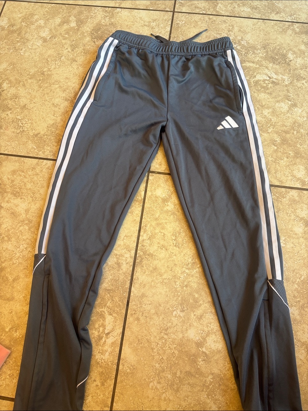 Adidas Womens Grey Track Pants with White Stripes